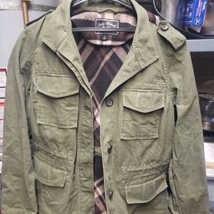 Lucky brand olive green & plaid polyester field jacket size Small
